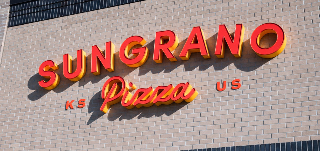 Sungrano pizza logo building signage